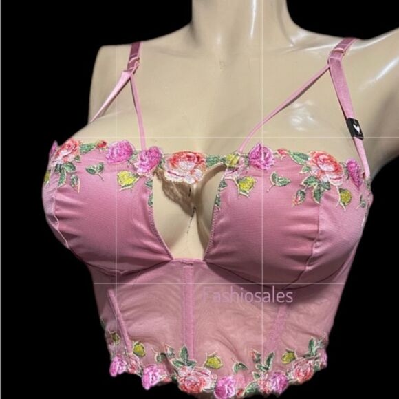 Victorias Secret Very Sexy Unlined Rose Embroidered Corset Top dusty Rose S DD